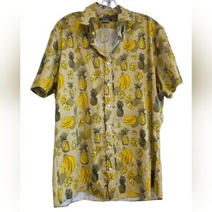 Indochino Men's Custom Langford Pineapple Print Sage Casual Shirt Size XL